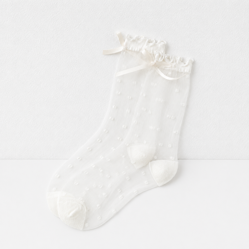 CouldNook Sheer Bow Lace Ankle Socks - Mary Jane Shoe Accent