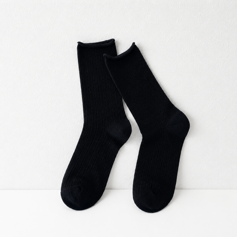 CloudNook Breathable Cotton Pointelle Solid Mid-Calf Crew Socks