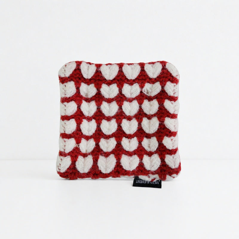 CouldNook Knitted Heart Coaster - Aesthetic Textured Cup Mat