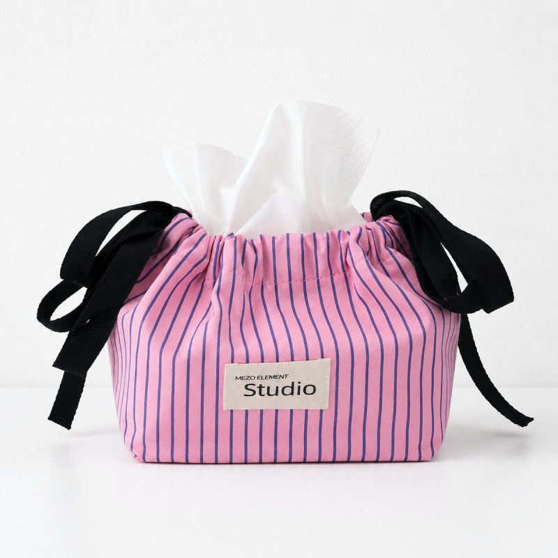 CouldNook Stripe Woven Drawstring Tissue Bag - Aesthetic Fabric Organizer