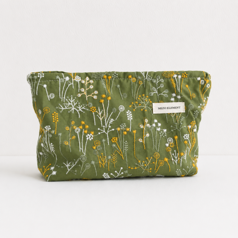 CouldNook Embroidered Cosmetic Bag - Aesthetic Cotton-Linen Case