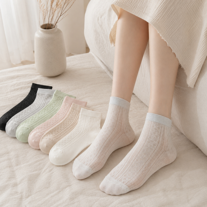 CouldNook Cozy Openwork Mesh Ankle Socks - Breathable Shoe Accent