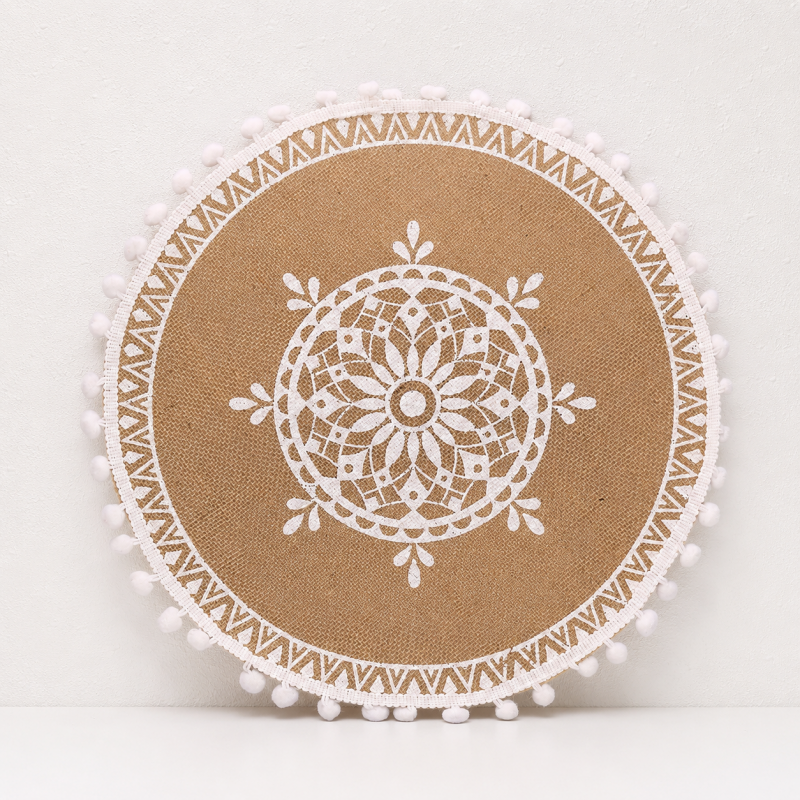 CouldNook Round Burlap Placemat - Fringed Tassel Table Pad
