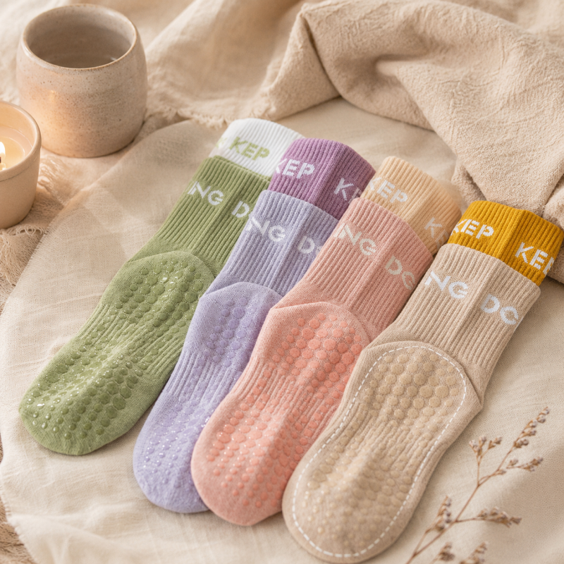 CouldNook Grip Fake Layered Color Block Crew Socks - Home Studio Accent