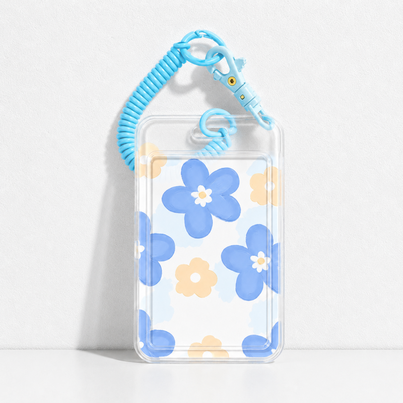 Cute Oil Painting Flower Card Holder with Keychain/Lanyard, Cartoon ID Card Case for Students & Kids