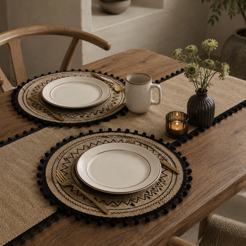 CouldNook Round Jute Woven Placemat - Fringed Tassel Table Pad