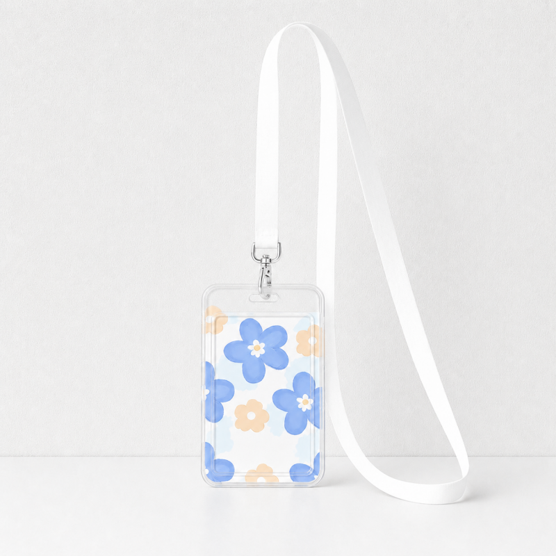 Cute Oil Painting Flower Card Holder with Keychain/Lanyard, Cartoon ID Card Case for Students & Kids