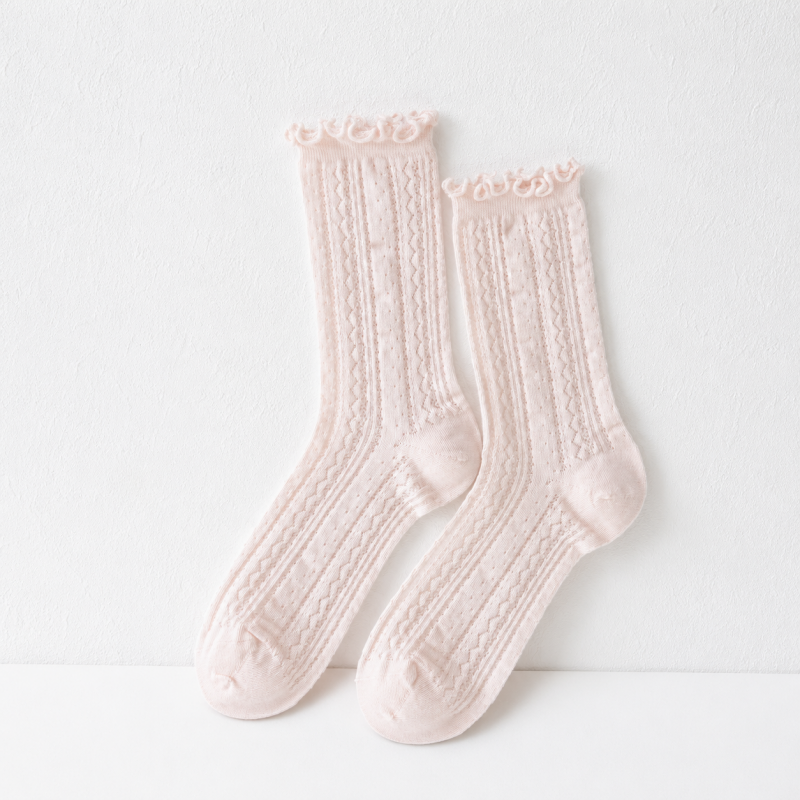 CouldNook Cozy Ruffled Ribbed Crew Socks - Soft Shoe Accent
