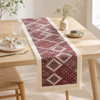 CouldNook French Geometric Pattern Table Runner - Elegant Tassel Decor