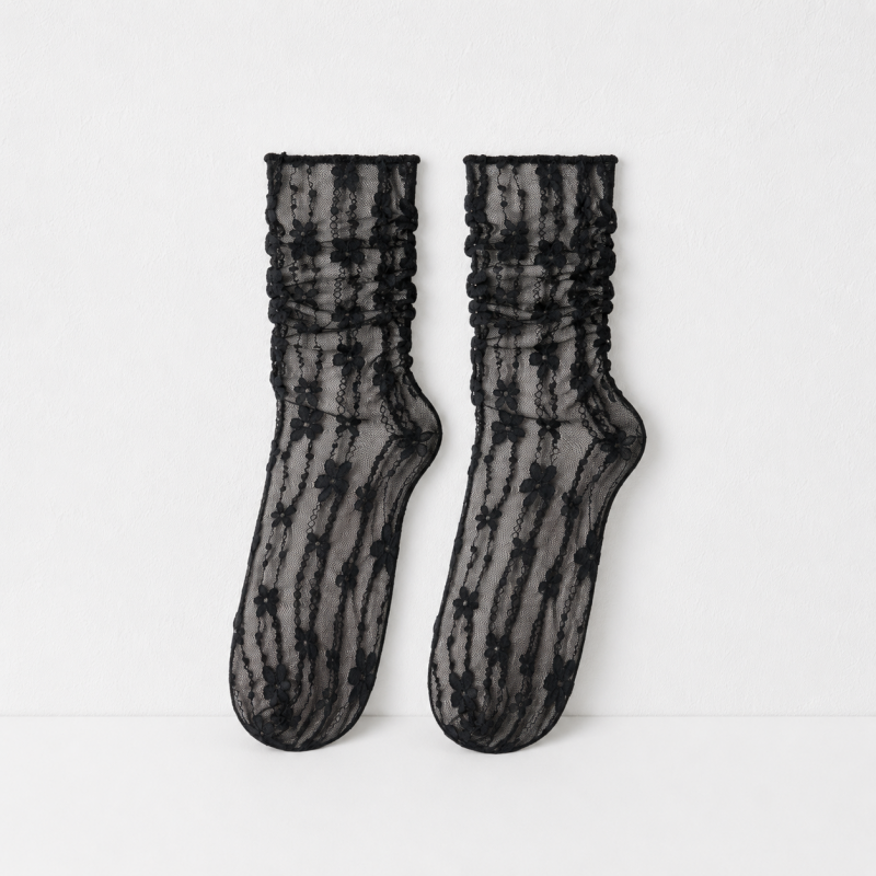 CouldNook Lace Jacquard Crew Socks - Soft Shoe Accent