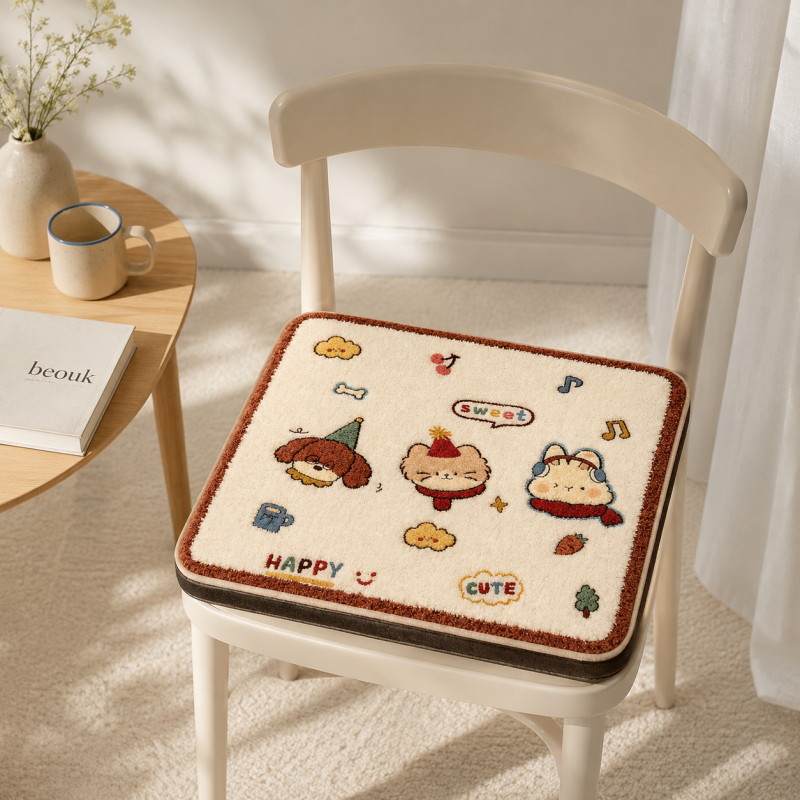 CouldNook Animal Pattern Fleece Square Seat Chair Cushion- Non-Slip Winter Chair Pad