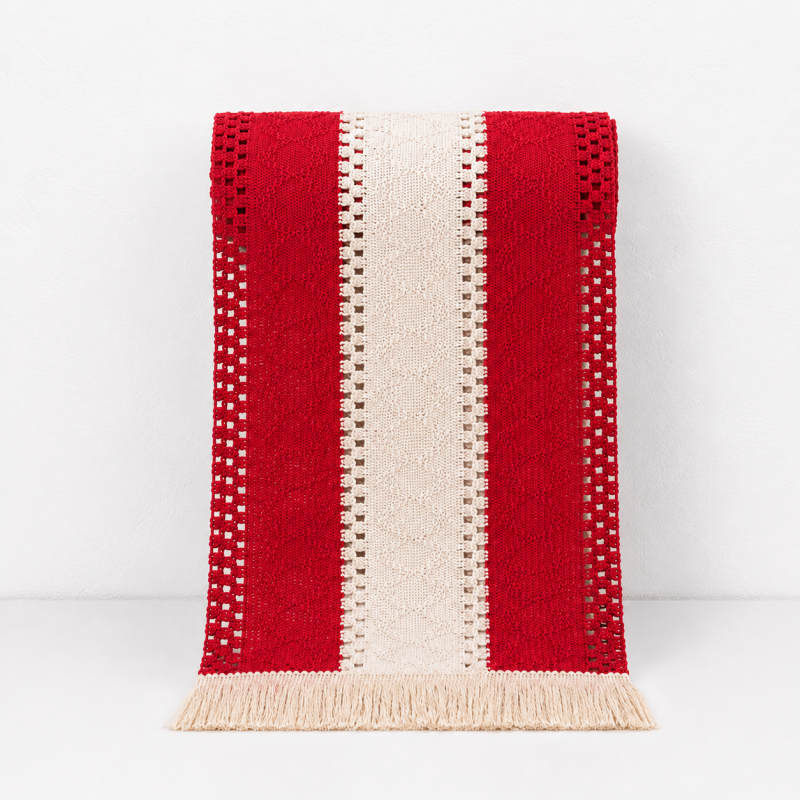 CouldNook Tassel Linen Blend Table Runner - Boho Striped Tassel Decor