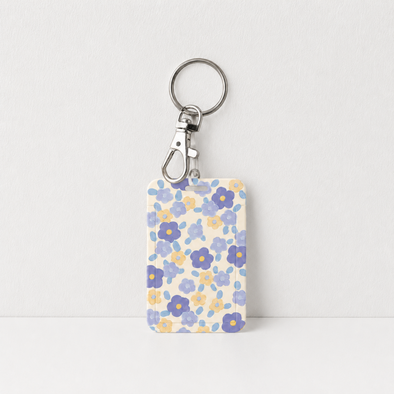 Cute Oil Painting Flower Card Holder with Keychain/Lanyard, Cartoon ID Card Case for Students & Kids