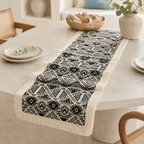 CouldNook French Geometric Pattern Table Runner - Elegant Tassel Decor