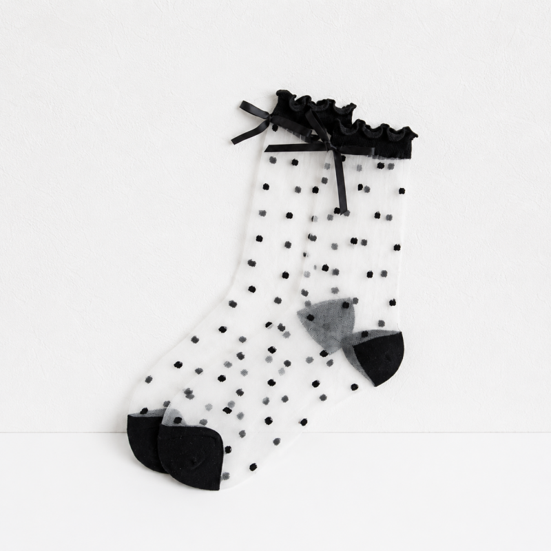 CouldNook Sheer Bow Lace Ankle Socks - Mary Jane Shoe Accent