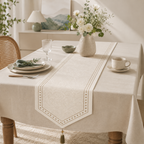 CouldNook Retro Paisley Print Faux Linen Pointed Table Runner - Warm Home Decor