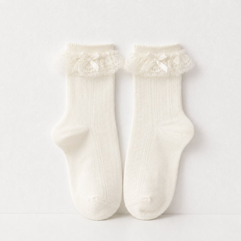 CouldNook Cozy Ruffle Bow Crew Socks - Soft Dress Accent