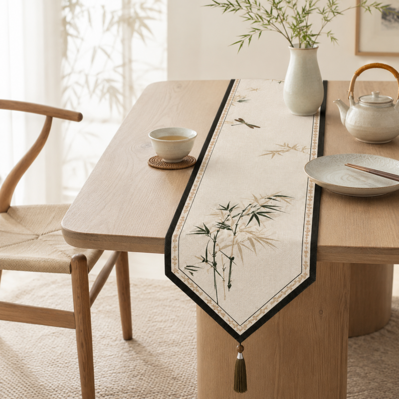 CouldNook Bamboo Dragonfly Printed Faux Linen Table Runner - Warm Home Decor