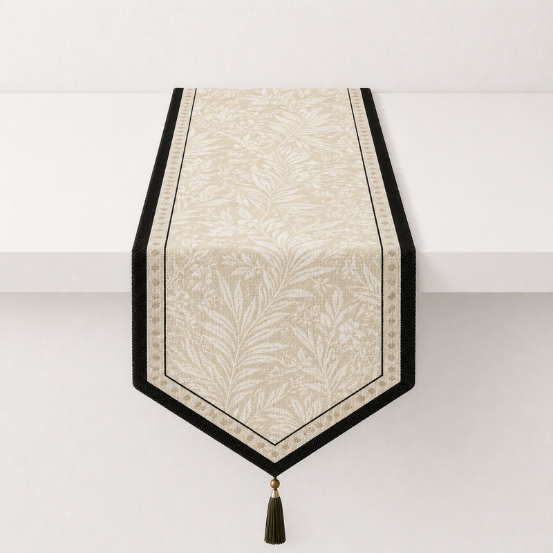 CouldNook Retro Botanical Pattern Faux Linen Pointed Table Runner - Warm Home Decor