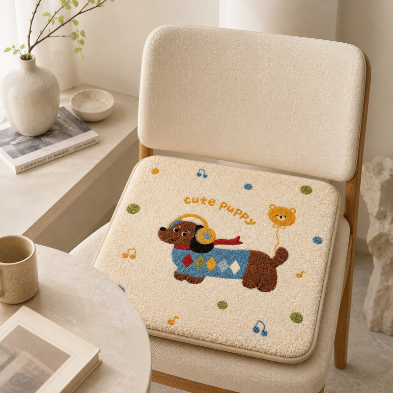 CouldNook Puppy Bear Balloon Polka Dot Fleece Square Seat Chair Cushion- Non-Slip Winter Chair Pad