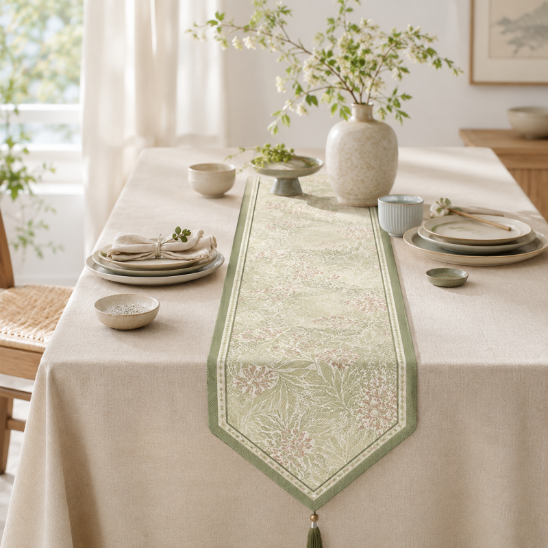 CouldNook Floral Printed Faux Linen Table Runner - Warm Home Decor
