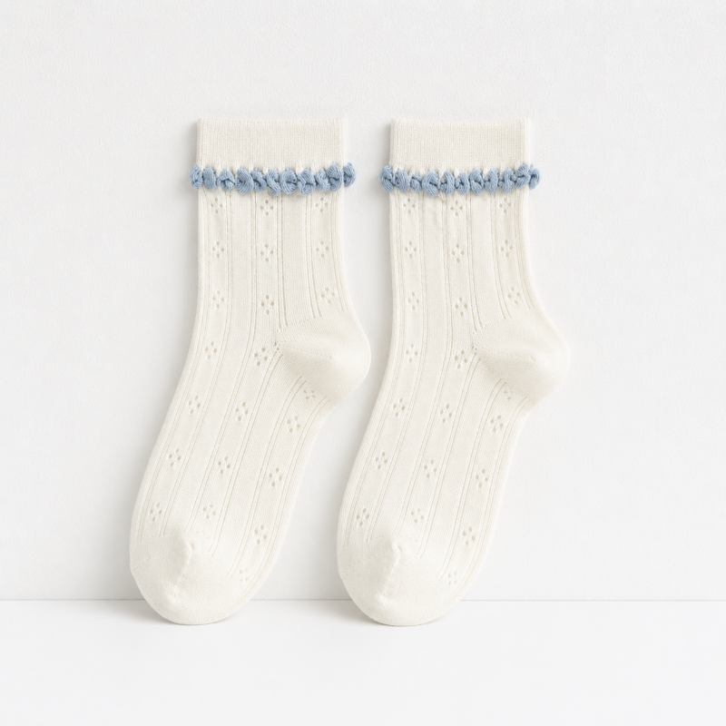 CouldNook Cozy Ruffle Cuff Textured Crew Socks - Soft Lounge Accent