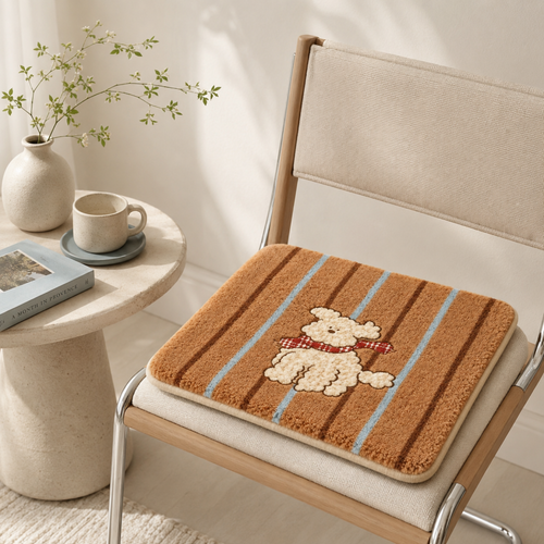 CouldNook Cartoon Scarf Puppy Fleece Square Seat Chair Cushion- Non-Slip Winter Chair Pad