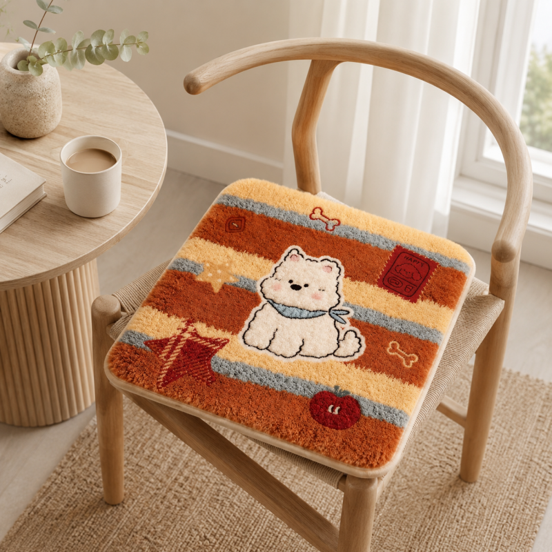 CouldNook Cartoon Puppy Striped Fleece Square Seat Chair Cushion- Non-Slip Winter Chair Pad