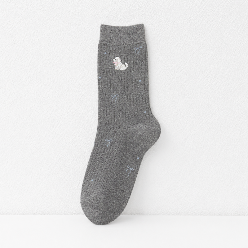CouldNook Cozy Cat Patch Ribbed Crew Socks - Everyday Outfit Accent