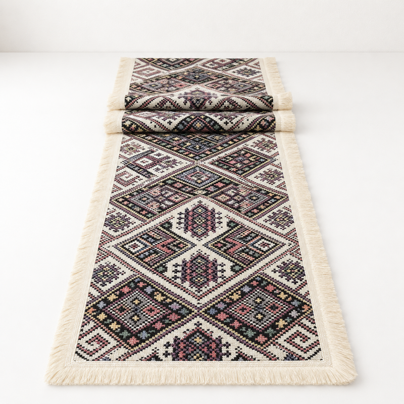 CouldNook French Geometric Pattern Table Runner - Elegant Tassel Decor