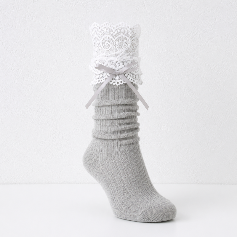 CouldNook Lace Cuff Ribbon Ankle Socks - Dress Shoe Accent