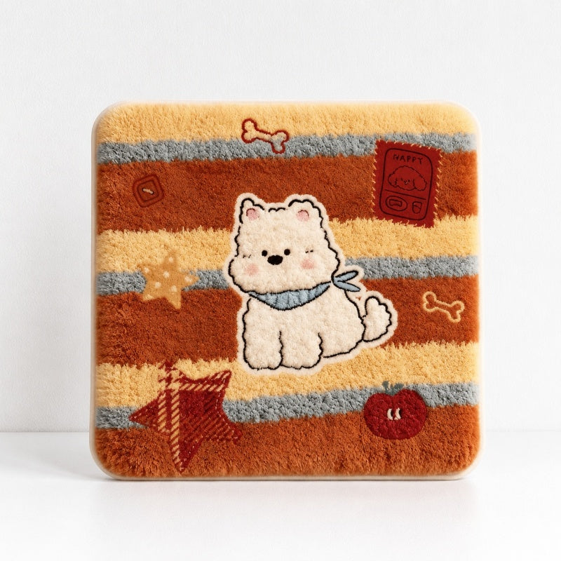 CouldNook Cartoon Puppy Striped Fleece Square Seat Chair Cushion- Non-Slip Winter Chair Pad