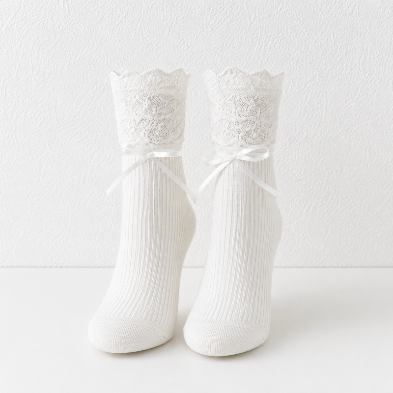 CouldNook Lace Ruffle Mid Calf Socks - Mary Jane Shoe Accent
