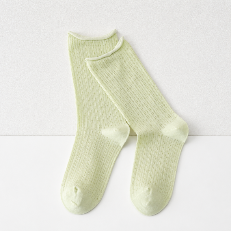 CloudNook Breathable Cotton Pointelle Solid Mid-Calf Crew Socks