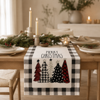 CouldNook Merry Christmas Tree Buffalo Plaid Table Runner - Holiday Decor