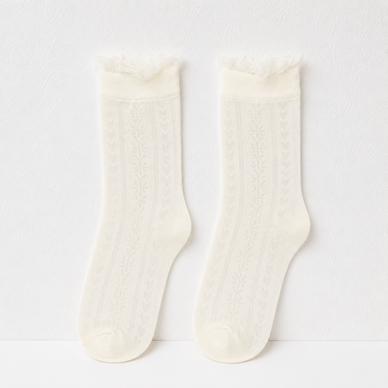 CouldNook Sheer Pattern Ankle Socks - Mary Jane Accent