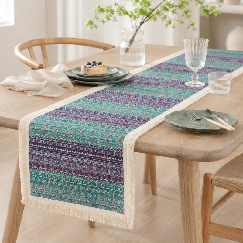 CouldNook French Colorful Striped Table Runner - Elegant Tassel Decor
