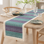 CouldNook French Colorful Striped Table Runner - Elegant Tassel Decor