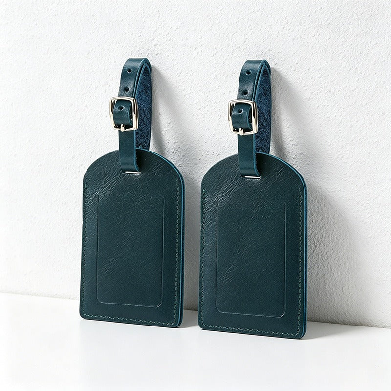 Premium Top-Grain Cowhide Leather Luggage Tags, Customizable Airplane Embossed Travel ID Tags
