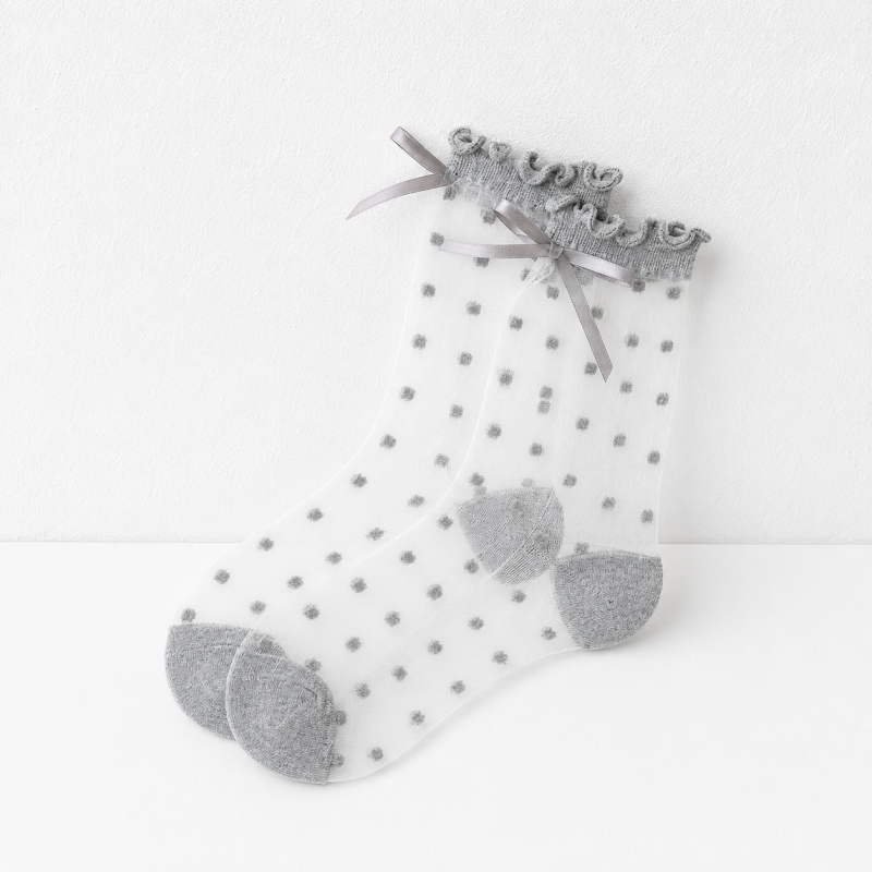 CouldNook Sheer Bow Lace Ankle Socks - Mary Jane Shoe Accent