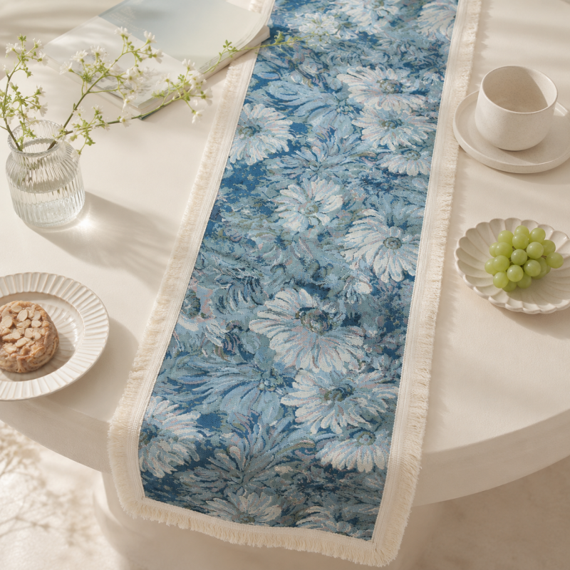 CouldNook French Garden Pattern Table Runner - Elegant Tassel Decor