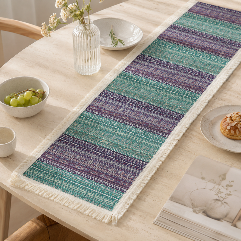CouldNook French Colorful Striped Table Runner - Elegant Tassel Decor