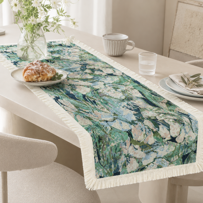 CouldNook French Tulips Pattern Table Runner - Elegant Tassel Decor