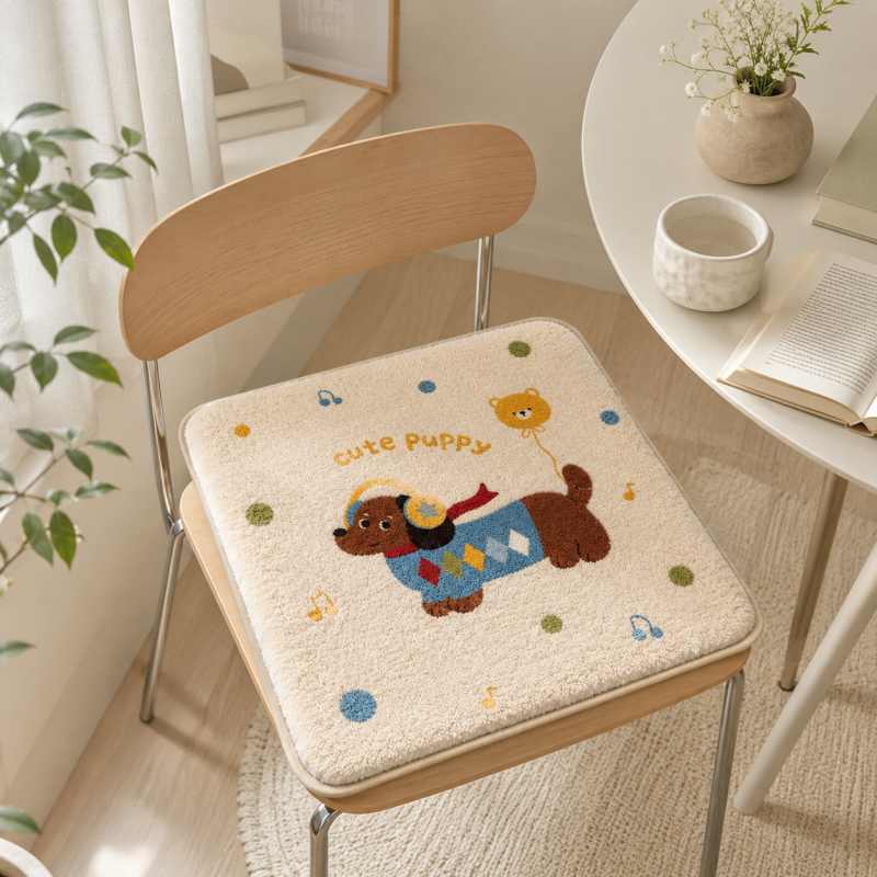 CouldNook Puppy Bear Balloon Polka Dot Fleece Square Seat Chair Cushion- Non-Slip Winter Chair Pad