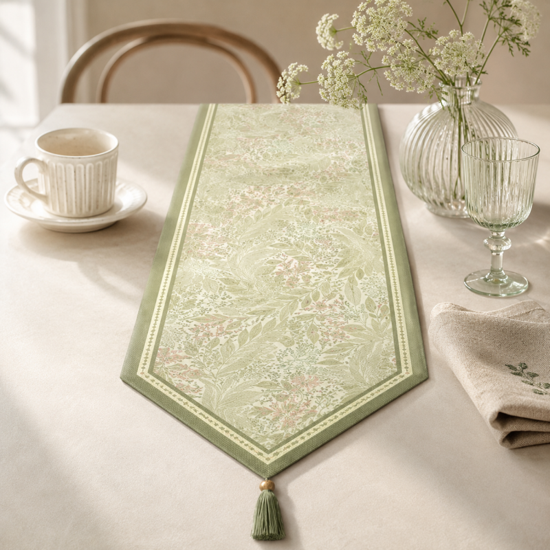 CouldNook Floral Printed Faux Linen Table Runner - Warm Home Decor