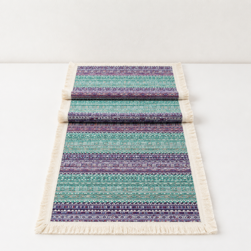 CouldNook French Colorful Striped Table Runner - Elegant Tassel Decor