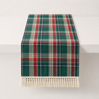 CouldNook Festive Plaid Fringe Edge Table Runner - Classic Red & Green Party Decor
