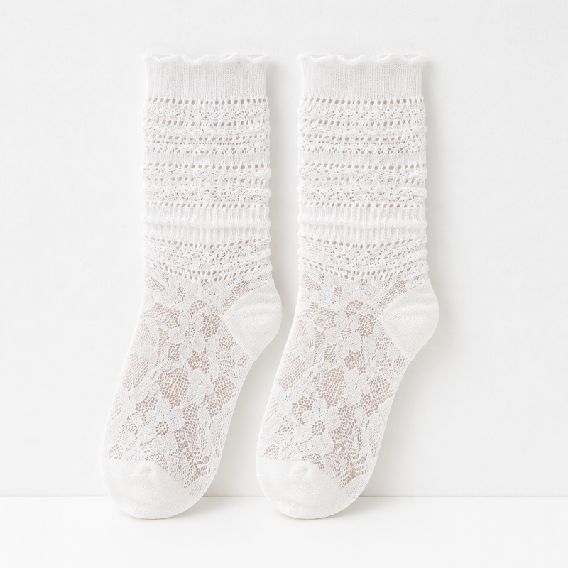 CouldNook Cozy Lace Pattern Crew Socks - Dress Shoe Accent