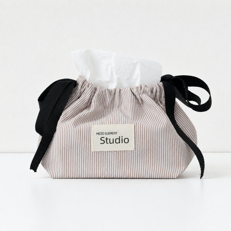 CouldNook Stripe Woven Drawstring Tissue Bag - Aesthetic Fabric Organizer