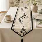 CouldNook Floral Faux Linen Tassel Table Runner - Warm Home Decor